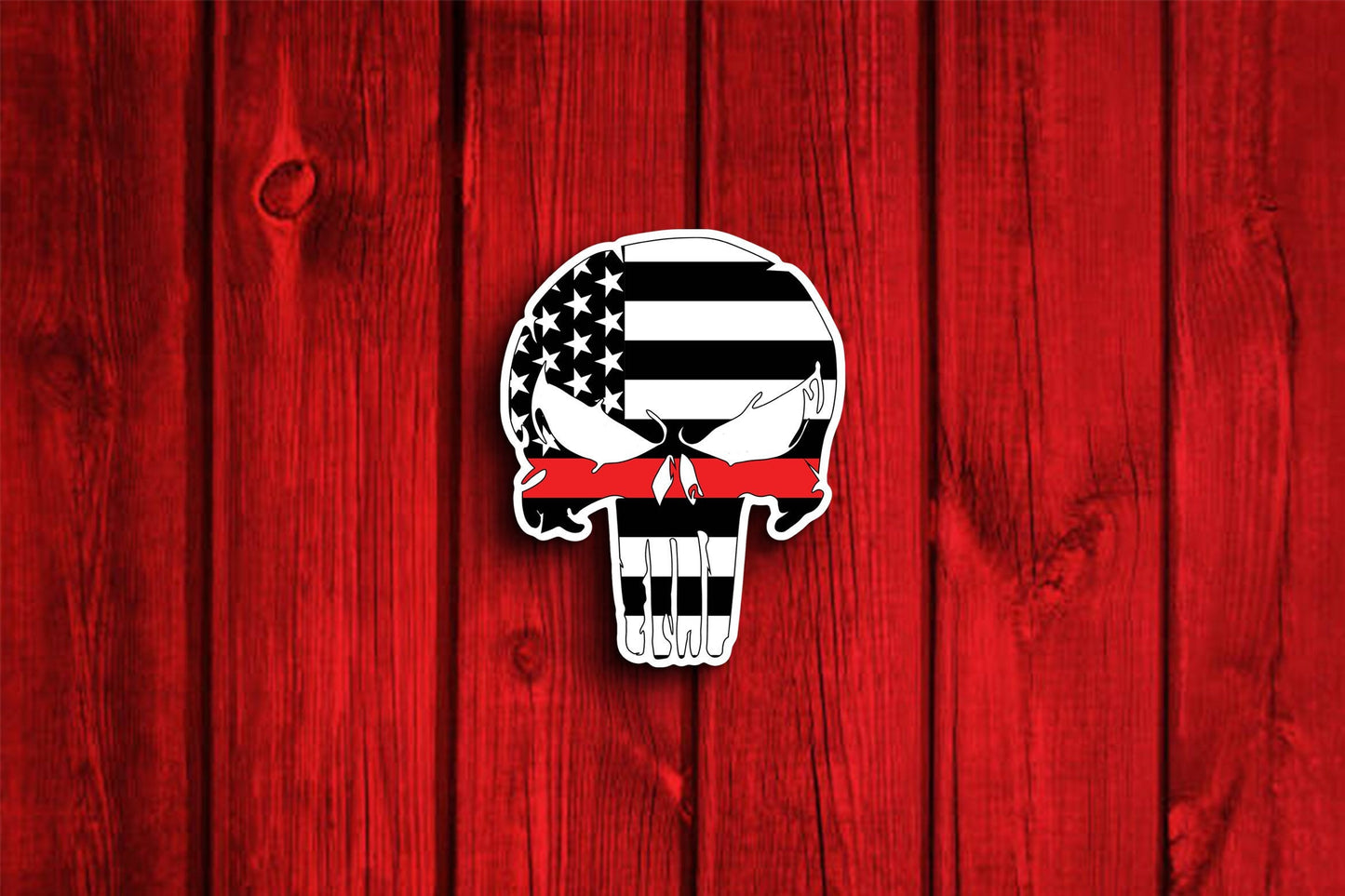 American Flag Punisher Skull Thin Red Line Sticker