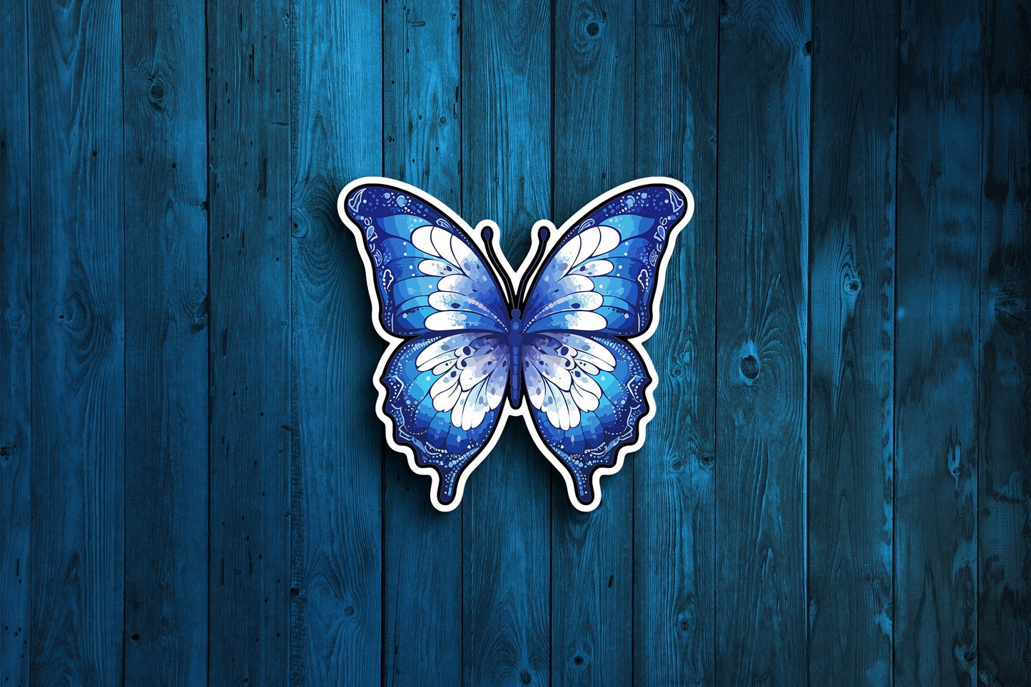 Royal Blue and White Butterfly Sticker