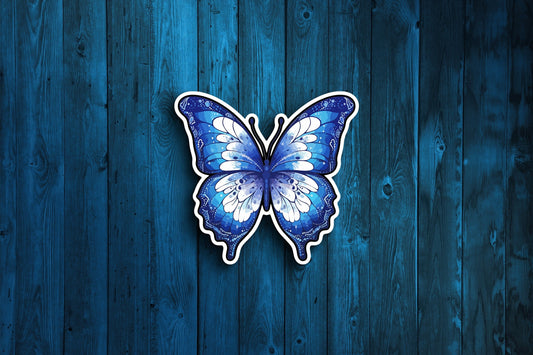 Royal Blue and White Butterfly Sticker