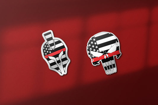 American Flag Spartan and Punisher Skull Thin Red Line Stickers