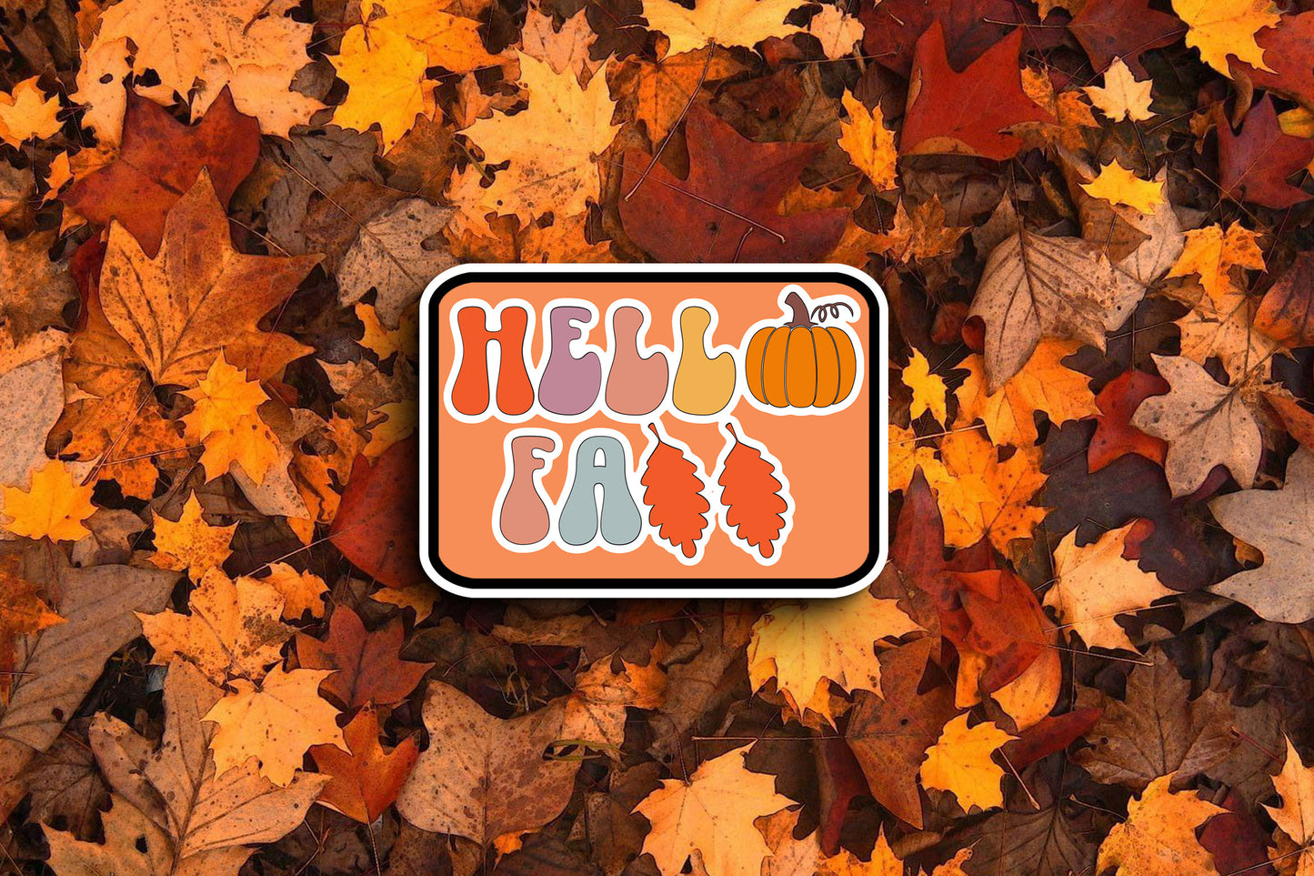 Hello Fall Pumpkin and Leaves (Fall) Sticker