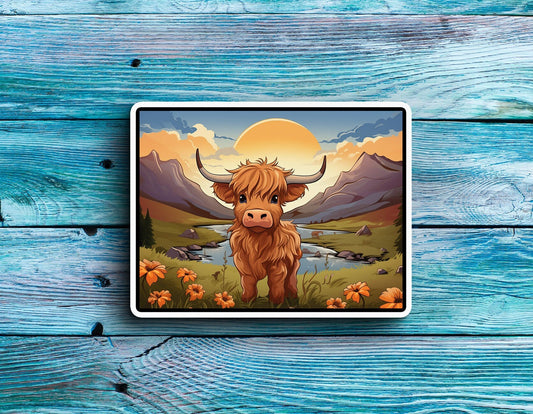 Highland Cow Cartoon Sticker